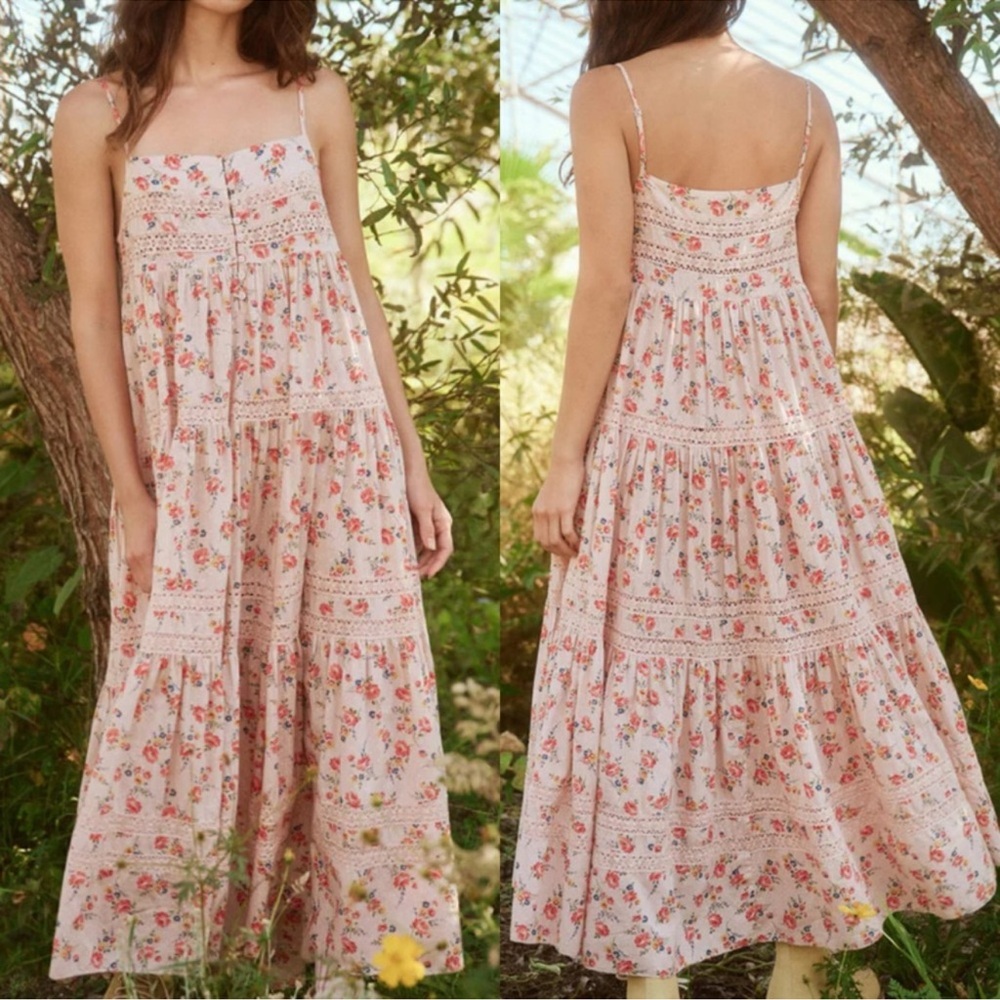 The Great. Serenade Dress in Pale Pink Kerchief Rose Print - Picture 16 of 17